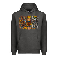 Charcoal Heather saddle sunflower horseshoe cowhide leopard background Premium Hoodie - Artiststas