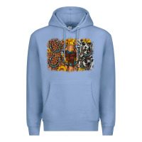 Colony Blue saddle sunflower horseshoe cowhide leopard background Premium Hoodie - Artiststas