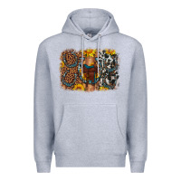 Heather Grey saddle sunflower horseshoe cowhide leopard background Premium Hoodie - Artiststas