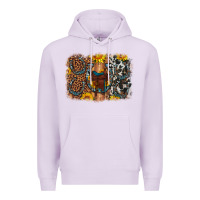 Lilac saddle sunflower horseshoe cowhide leopard background Premium Hoodie - Artiststas