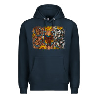 Navy saddle sunflower horseshoe cowhide leopard background Premium Hoodie - Artiststas