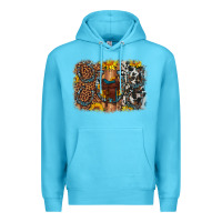 Ocean Blue saddle sunflower horseshoe cowhide leopard background Premium Hoodie - Artiststas