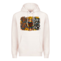 Pale Pink saddle sunflower horseshoe cowhide leopard background Premium Hoodie - Artiststas