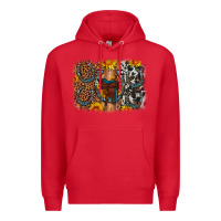 Red saddle sunflower horseshoe cowhide leopard background Premium Hoodie - Artiststas