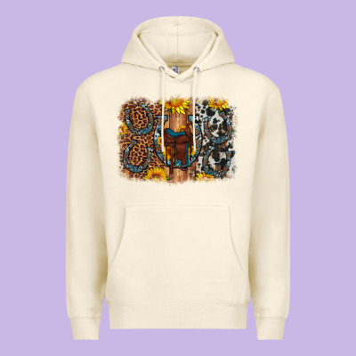 Saddle Sunflower Horseshoe Cowhide Leopard Background Premium Hoodie Designed By Artiststas