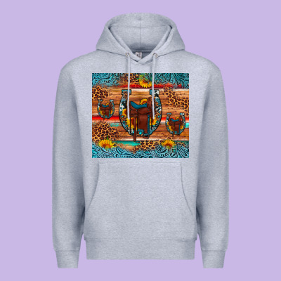 Saddle Horseshoe Leopard Sunflower Premium Hoodie Designed By Artiststas