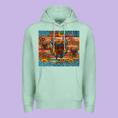 Saddle Horseshoe Leopard Sunflower Premium Hoodie Designed By Artiststas