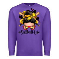 Purple softball life messy bun Premium Sweatshirt - Zillion Design Studio