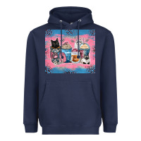 Navy cat coffee cups Heavyweight Hoodie - Zillion Design Studio