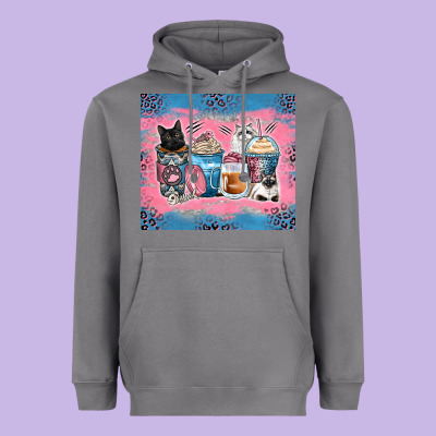 Cat Coffee Cups Heavyweight Hoodie Designed By Zillion Design Studio