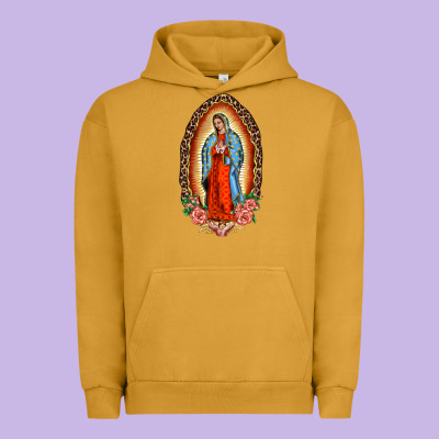 Our Lady Of Guadalupe Leopard And Roses Urban Hoodie Designed By Barkaloodesign
