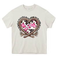 Cream western cowhide heart Heavy Core Tee - CowhideDigitalArt