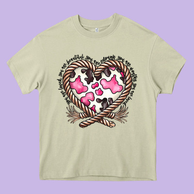 Western Cowhide Heart Heavy Core Tee Designed By Cowhidedigitalart