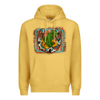 Antique Gold cactus sunflower cowhide horseshoe  background Premium Hoodie - Artiststas