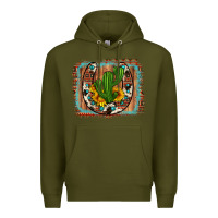 Army Green cactus sunflower cowhide horseshoe  background Premium Hoodie - Artiststas
