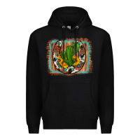 Black cactus sunflower cowhide horseshoe  background Premium Hoodie - Artiststas