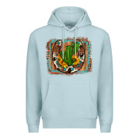 Blue Mist cactus sunflower cowhide horseshoe  background Premium Hoodie - Artiststas