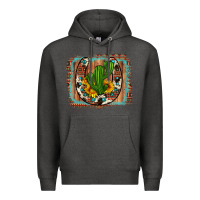 Charcoal Heather cactus sunflower cowhide horseshoe  background Premium Hoodie - Artiststas