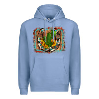 Colony Blue cactus sunflower cowhide horseshoe  background Premium Hoodie - Artiststas