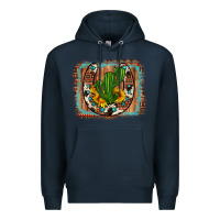 Navy cactus sunflower cowhide horseshoe  background Premium Hoodie - Artiststas