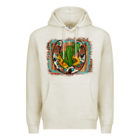 Oatmeal Heather cactus sunflower cowhide horseshoe  background Premium Hoodie - Artiststas