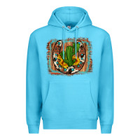 Ocean Blue cactus sunflower cowhide horseshoe  background Premium Hoodie - Artiststas