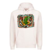 Pale Pink cactus sunflower cowhide horseshoe  background Premium Hoodie - Artiststas