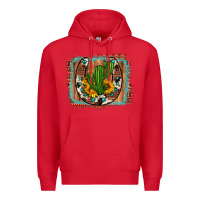 Red cactus sunflower cowhide horseshoe  background Premium Hoodie - Artiststas