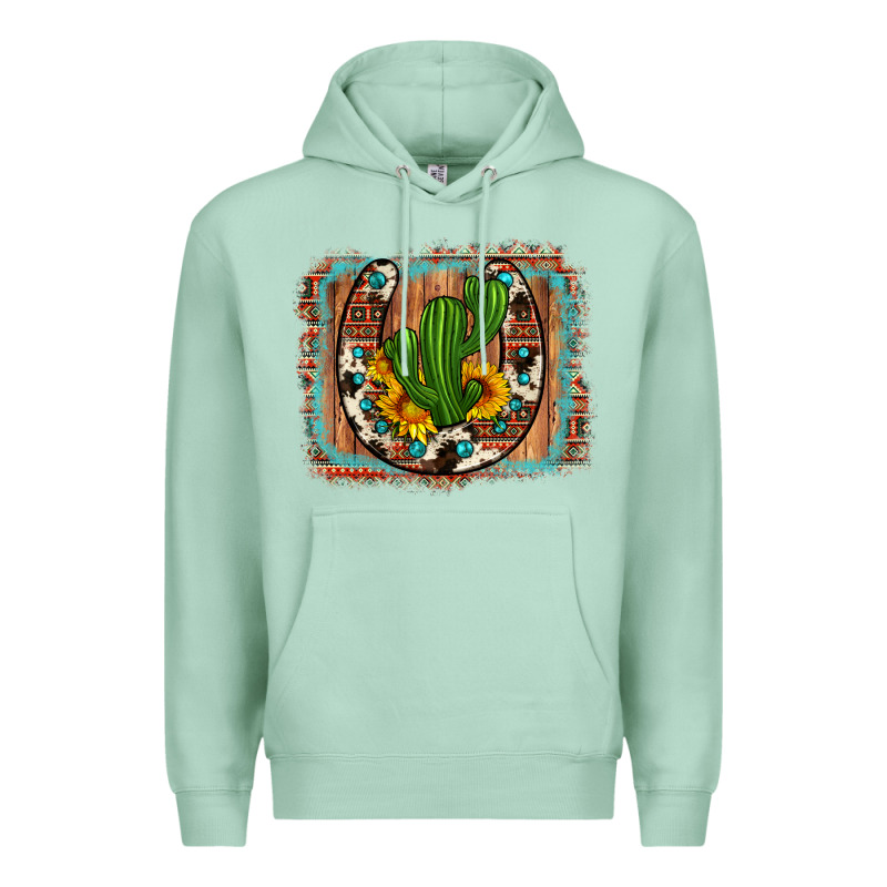 Cactus Sunflower Cowhide Horseshoe  Background Premium Hoodie by Artiststas | Teevron