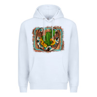 White cactus sunflower cowhide horseshoe  background Premium Hoodie - Artiststas