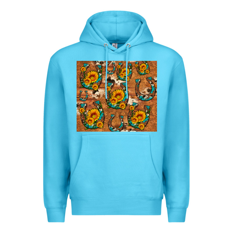 Sunflower Turquoise Leopard Cowhide Horseshoe Premium Hoodie by Artiststas | Teevron