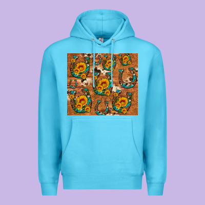 Sunflower Turquoise Leopard Cowhide Horseshoe Premium Hoodie Designed By Artiststas