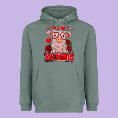 Be Mine Valentine's Day Baby Pig Heavyweight Hoodie Designed By Ranaportraitstore