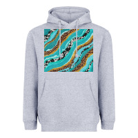 Heather Grey turquoise brushstrokes with leopard and cowhide Heavyweight Hoodie - RanaPortraitStore