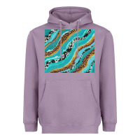 Lavender turquoise brushstrokes with leopard and cowhide Heavyweight Hoodie - RanaPortraitStore