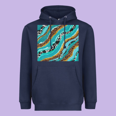 Turquoise Brushstrokes With Leopard And Cowhide Heavyweight Hoodie Designed By Ranaportraitstore