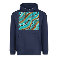Navy turquoise brushstrokes with leopard and cowhide Heavyweight Hoodie - RanaPortraitStore