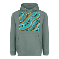 Sage turquoise brushstrokes with leopard and cowhide Heavyweight Hoodie - RanaPortraitStore