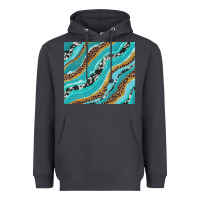 Smoke turquoise brushstrokes with leopard and cowhide Heavyweight Hoodie - RanaPortraitStore