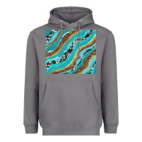 Storm turquoise brushstrokes with leopard and cowhide Heavyweight Hoodie - RanaPortraitStore
