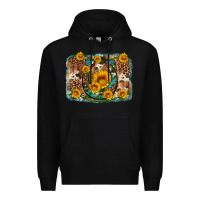 Black sunflower gemstone leopard cowhide horseshoe background Premium Hoodie - Artiststas