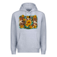 Heather Grey sunflower gemstone leopard cowhide horseshoe background Premium Hoodie - Artiststas