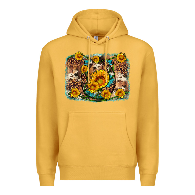 Sunflower Gemstone Leopard Cowhide Horseshoe Background Premium Hoodie by Artiststas | Teevron