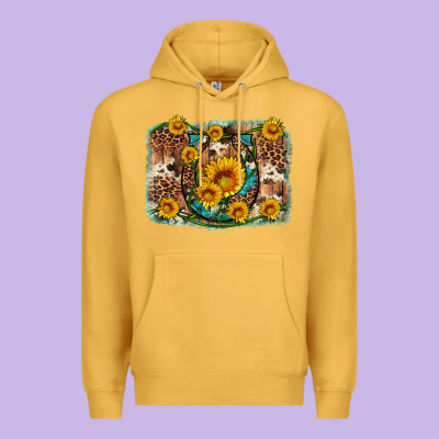 Sunflower Gemstone Leopard Cowhide Horseshoe Background Premium Hoodie Designed By Artiststas