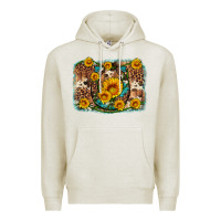 Oatmeal Heather sunflower gemstone leopard cowhide horseshoe background Premium Hoodie - Artiststas