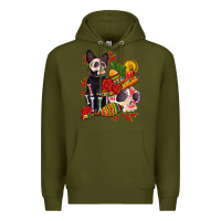 Army Green mexican dead day with skeleton cat Premium Hoodie - AdoDesignShop