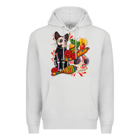 Dove Grey mexican dead day with skeleton cat Premium Hoodie - AdoDesignShop