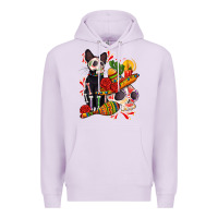 Lilac mexican dead day with skeleton cat Premium Hoodie - AdoDesignShop