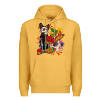 Mustard mexican dead day with skeleton cat Premium Hoodie - AdoDesignShop