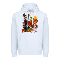 White mexican dead day with skeleton cat Premium Hoodie - AdoDesignShop